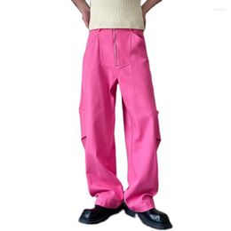 Men's Jeans Men Wide Leg Straight Pink Denim Trousers Women Streetwear Fashion Hip Hop Loose Casual Cargo Pants