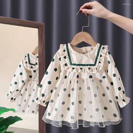 Girl Dresses Toddler Baby Spring Dress Sweet Long Sleeve High Waist Polka Dot Kids Mesh Casual Princess Clothes