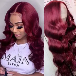 Burgundy Body Wave Lace Front Wigs Human Hair For Women Brazilian Remy Hair Red Colour 99J Human Hair Wigs