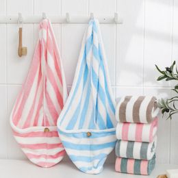 Dry Hair Towels Striped Microfiber Shower Caps Super Absorbent Quick-dry Hair Towel Drying Turban Spa Bathing Tools Ladies Coral Fleece Head Wrap Hat Q291