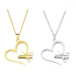 Pendant Necklaces Punk Charm Women Hair Stylist Stainless Steel Scissor Comb Sweater Chain Heart Love Necklace Men Jewellery Gifts