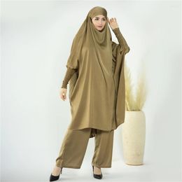 Ethnic Clothing Ramadan 2 Piece Muslim Prayer Garment Sets Women Hijab Abaya Jilbab Pants Khimar Burqa Islamic Overhead Arab Robe