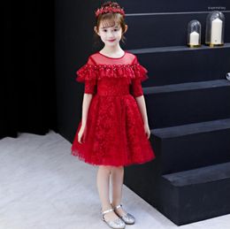 Girl Dresses Red Tulle Girls Elegant Wedding Flower Dress Princess Party Pageant Formal Holy Communion Vestido Summer Clothes