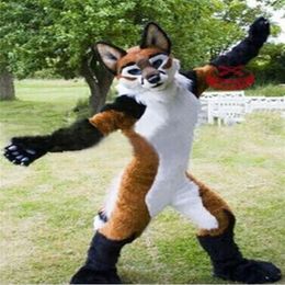 Long Fur Fursuit Brown Husky Dog Mascot Costume Wolf Fox Suit Halloween Parade278E