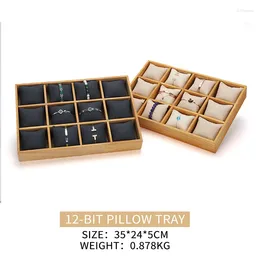 Jewellery Pouches Solid Wood 12 Grid Pillow Female Bracelet Display Trays For Earring Pendent Wedding Ring Watches Showcase Jewellery Holder