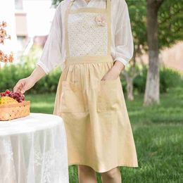 Kitchen Apron Floral Coffee Shop Overalls Cotton Kitchen Aprons Flower Shop Garden Ruffles Work Clean Apron for Woman Dress R230707