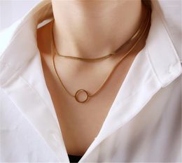 Pendant Necklaces 316L Stainless Temperament O Female Titanium Steel Real Gold Plated Ladies Double Necklace No Fade