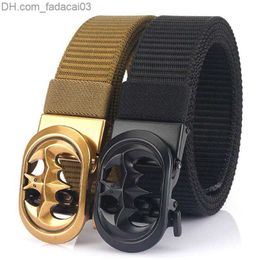 Belts Suppindy Men's Nylon Belt Luxury Bat Metal Automatic Buckle Canvas Belt Women's Fashion Jeans Belt Casual Men's Belt Black Z230707