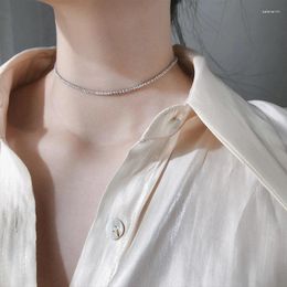 Choker 2023 Silver Colour Sparkling Clavicle Chain Collarbone Necklace Collar For Women Fine Jewellery Wedding Party Birthday Gift