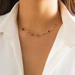 Chains Ingemark Kpop Colorful Zircon Crystal Clavicle Chain Necklace Bridal Boho Simple Short Choker Y2K Jewelry Accessories For Women