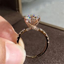 Cluster Rings 18K Rose Gold Color White Natural Zircon Ring For Women Round Shape Anillos De Bizuteria Gemstone 18 K Diamond