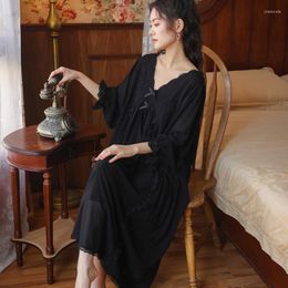 Women's Sleepwear MeetLife Elegant Nightgown Vintage Lace Nightwear Mesh Princess Women Long Sleeve Nightdress Wedding Black Spring