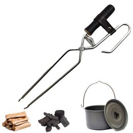 BBQ Grills Stainless Steel Spring Tongs Outdoor Barbecue Charcoal Clips Indoor Firewood Extended Solid Wood Handle Grabbing Tool 230706