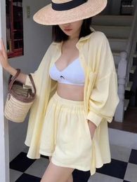 Women's Tracksuits Summer Elegant Solid Fashion Shorts Suit Women Vintage Shirts Tops And Pants 2 Pieces Set Female Casual Outfits Clothes