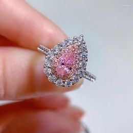 Cluster Rings Pear Cut Pink Diamond Ring Real 925 Sterling Silver Party Wedding Band For Women Bridal Engagement Jewelry Gift