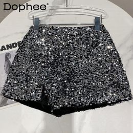 Suits 2023 New Spring and Autumn Black Veet Shorts Women Sequined Shiny Versatile Short Pants Clubwear Shorts Hot Pants High Street