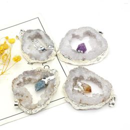 Colares com pingente Pingentes de cristal natural irregular branco oco geode ágata encantos anexados para fazer joias colar pulseira