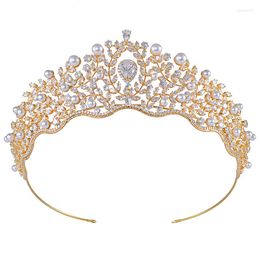 Hair Clips Fashion Tiara Bridal Hairband Crowns For Women Wedding Accessories Pearl CZ Crystal Headband Dubai Jewelry 004