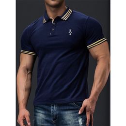 Men's Polos 3 Colours Summer Men's Polo T-shirt Striped Neck Short Sleeve Business Casual Breathable High Quality T-shirts Men 230706