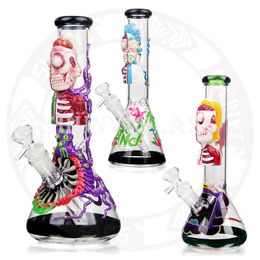 10 Inches glass Pipes Dab rig Smoke water pipe Hookah 3D hand-painted bong luminous items beaker base cool bongs Oil rigs recycler bong 14.4 mm bowl