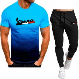 Men's Tracksuits 2023 Summer T-Shirt Pants Suit Sports Brand LOGO Printing Casual Fashion Cotton Short Sleeves Set