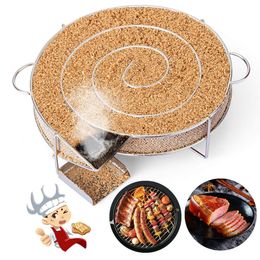 BBQ Tools Accessories Stainless Steel Cold Smoke Generator Round Basket Outdoor Barbecue Charcoal Spice Rack Burn Cooking 230706