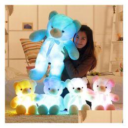 Stuffed Plush Animals 30Cm 50Cm Colorf Glowing Teddy Bear Luminous Toys Kawaii Light Up Led Doll Kids Christmas Drop Delivery Gifts Dhldj