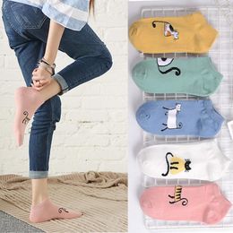 Women Socks 5 Pair Knitting Cotton Sock For Ankle Cute Funny Cartoon Printed Invisible Boat Girl Art Short Sox