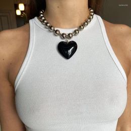 Pendant Necklaces Rock Minimalist Colourful Glass Love Heart For Women Aesthetic Beads Chains Short Choker Girls Party Jewellery