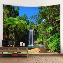 Tapestries Printed big tapestry natural landscape wall hanging forest waterfall art room decoration