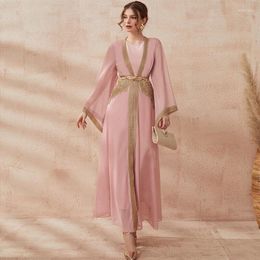 Ethnic Clothing Ramadan Eid Muslim Long Dress Sets For Women Dubai Evening Dresses Abaya Turkey Moroccan Gowns Islamic Pink Kaftan Arab