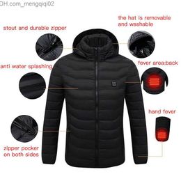 Men's Down Parkas S-4XL USB Electric Heated Jackets Mens Down Cotton Winter Outdoor Women Coat Heating Hooded Jacket Warm Thermal Clothing Z230711