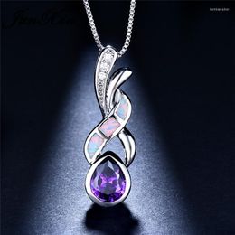 Pendant Necklaces Pear Stone Purple Blue White Fire Opal For Women Silver Colour Pink Red Zircon Choker Wedding Necklace