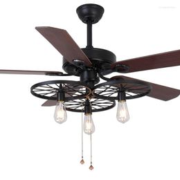 Chandeliers American Retro Industrial Style Ceiling Fan With Light Remote Control Bedroom Wheel