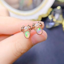 Stud Earrings Natural Opal Women's Silver 925 Wedding Gems Sterling Certified Jewellery