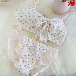 Bras setleri Japon sevimli kawaii iç çamaşırı bra theg set set iç çamaşırı kadın kız kız öğrenci lolita dantel şeffaf ve külot