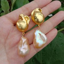 Stud Earrings YYGEM 16x25mm Freshwater Pink Cultured Baroque Pearl 16x24mm Gold Plated Drop For Women Gift