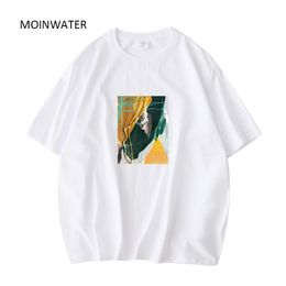 Cardigans Moinwater New Women Dark Green Art Print T Shirts Female Cool Streetwear White Khaki Cotton Tees Lady Tops for Summer Mt22015