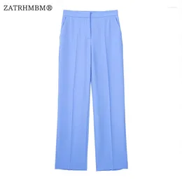 Women's Pants ZATRHMBM Women 2023 Spring Fashion Casual Straight Vintage Side Pockets High Waist Female Trousers Mujer