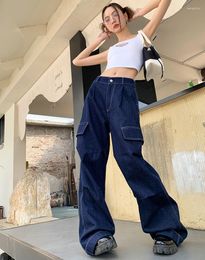 Women's Jeans Vintage Wide Leg Cargo Lady Spring Summer Streetwear Bf Style Pockets Loose Long Casual Denim Pants