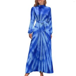 Casual Dresses Tie Dye Dress Blue Spiral Swirl Sexy Maxi Aesthetic Beach Long High Waist Custom Vestido