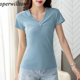 Women's T Shirts T-Shirts Female Soft Cotton Casual V-Neck Women Tops Summer Sexy High Quality Lady Short Sleeve Elegant Undershirt