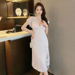 Women's Sleepwear Sexy Sling Ice Silk Nightdress Summer Pyjamas Pure Desire Style Mid-Length 2023 Clothes For Ladies Wedding