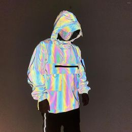 Men's Jackets Techwear Men INS Harajuku Pullover Long Sleeve Half Zipper Reflect Light Coats Colorful Reflective Clothing Ropa Hombre