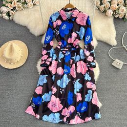 Casual Dresses VANOVICH 2023 Spring And Summer Vintage Temperament Single Breasted Long Dress Fashion Polo Collar Waist Slim A-line