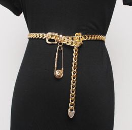 Belts Women's Runway Fashion Gold Silver Metal Chain Cummerbunds Female Dress Corsets Waistband Decoration Narrow Belt R3164