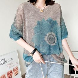 Women's Sweaters Vintage Diamonds Knitted Pullover Tops Korean Fashion T-shirts Crew Neck Casual Loose Clothing