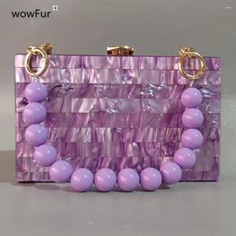 Evening Bags Pearl Purple Fashion Women Shoulder Bag Bead Handle Chain Acrylic Box Clutches Wedding Party Purse