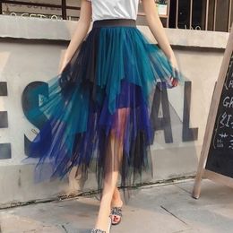 Skirts Sexy Female Skirt Women Layers Tulle Maxi Skirt Womens Night Cocktail Party Midi Skirt Elastic Mesh Net Solid Layered Skirts 230707