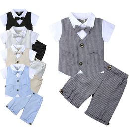 Shorts Baby Boys Gentleman Clothes Wedding Party Birthday Costume Kids Baby Boy Clothes Tops + Shorts Sets 2pcs Outfit Summer Suit